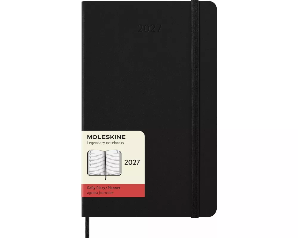 Moleskine 12 Monate Tageskalender 2027, Large/A5, 1 Tag = 1 Seite, fester Einband, schwarz
