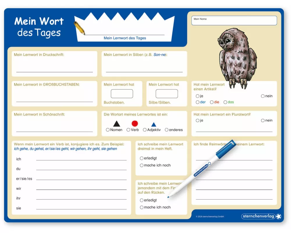 Mein Wort des Tages - Lerntafel mit Stift