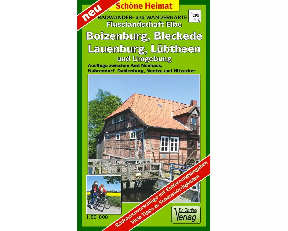 Radwander- und Wanderkarte Flusslandschaft Elbe, Boizenburg/Elbe, Bleckede, Dahlenburg und Umgebung