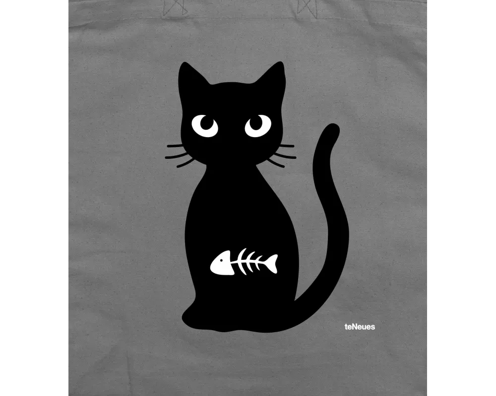 Katze mit Fisch, grau