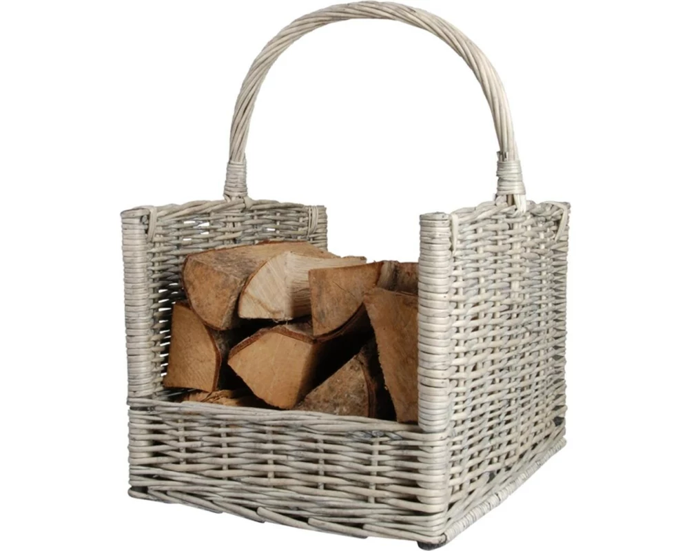 Esschert Design Haardblokkenmand Weide, Grijs, 45.8 x 36 x 51.5 cm
