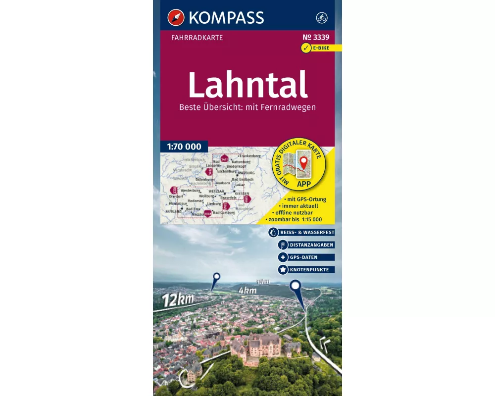KOMPASS Fahrradkarte 3339 Lahntal mit Knotenpunkten 1:70.000