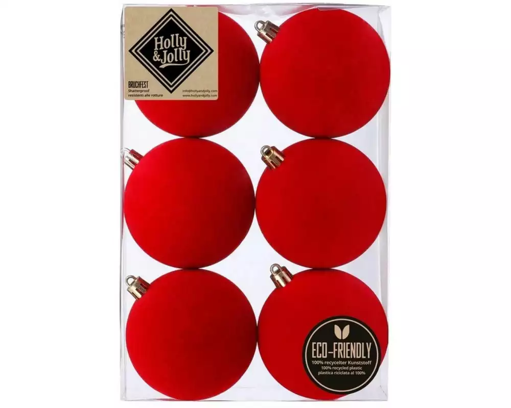 Holly & Jolly Weihnachtskugel Samt Rot 6 Stück, 8 cm