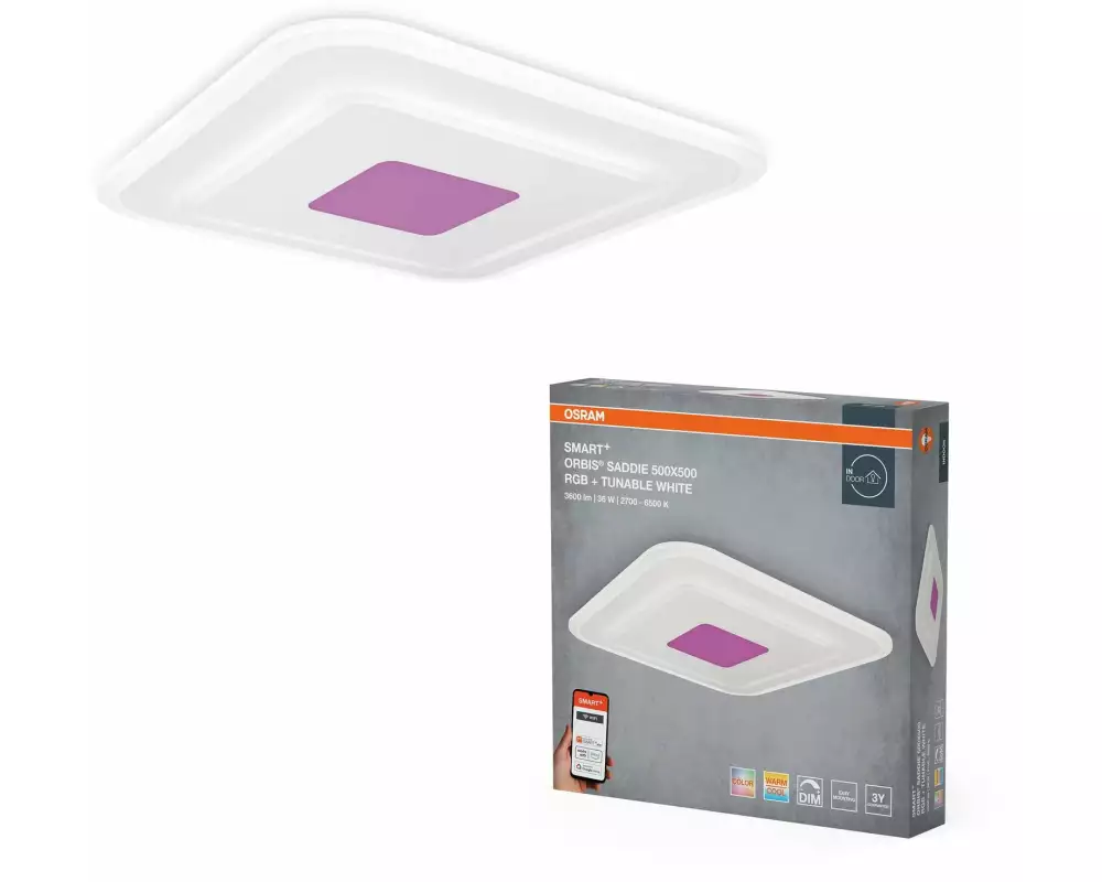 OSRAM Deckenleuchte SMART+ Wifi Orbis Saddie 500 x 500 mm, RGBW