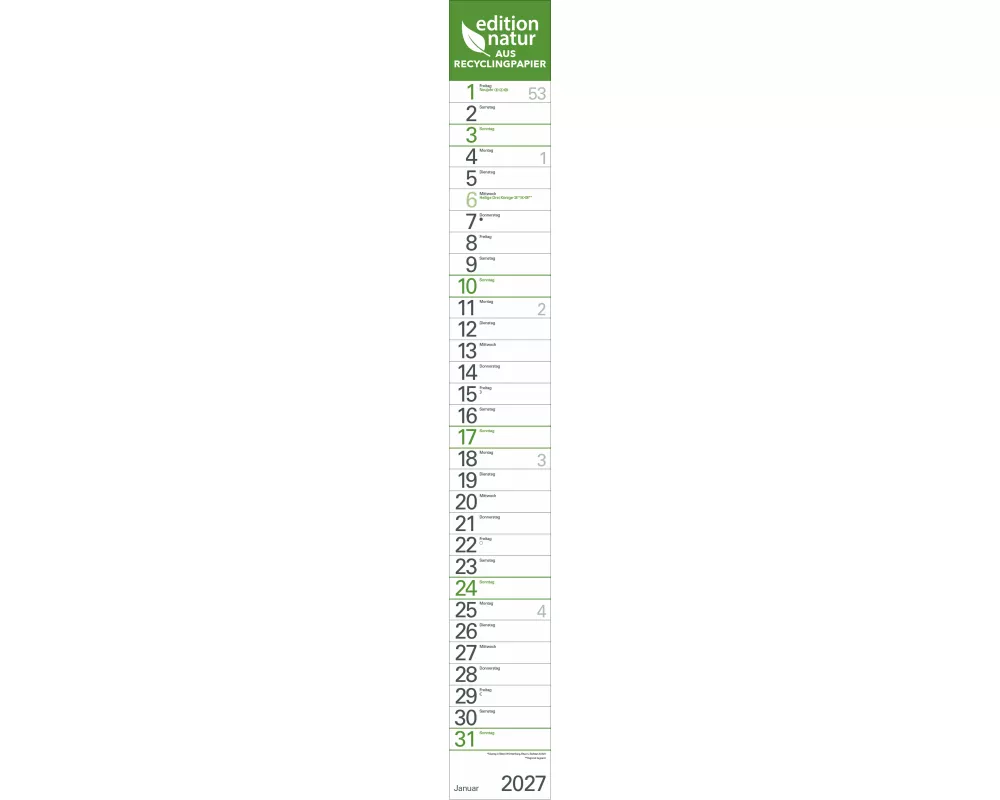 Streifenplaner Grün Recyclingpapier Edition Natur 2027