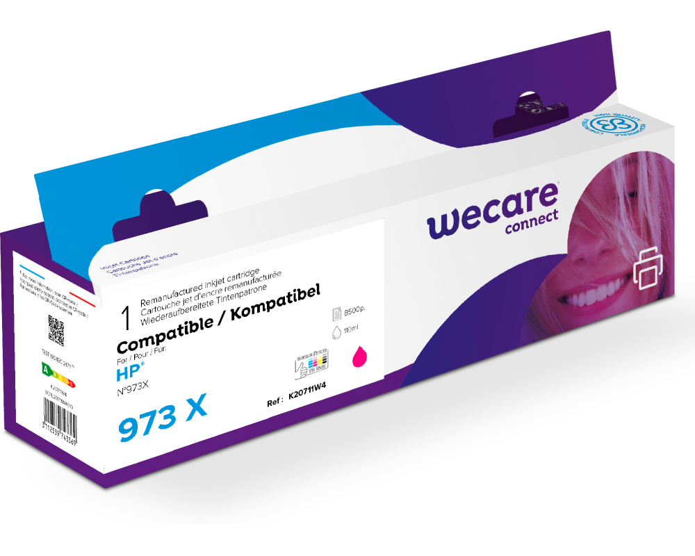 WECARE Tinte 973X rebuilt magenta F6T82AEWE zu HP PW Pro 452/477 8500 S.