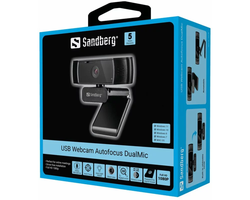 Sandberg USB Webcam, Autofocus, DualMic
