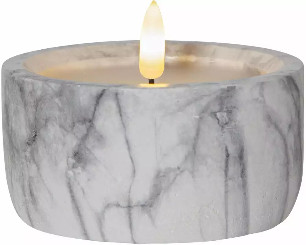 Star Trading LED-Kerze Pillar Flamme Marble Ø 10 x 7.5 cm, Grau