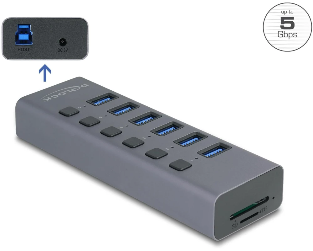 Delock Hub (Externer, USB 5 Gbps, 6 Port, mit Schalter)