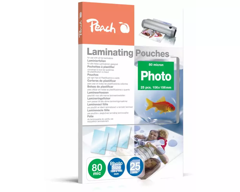 Peach Laminierfolie 10 x 15 cm, 80 µm, 25 Stück, Glänzend