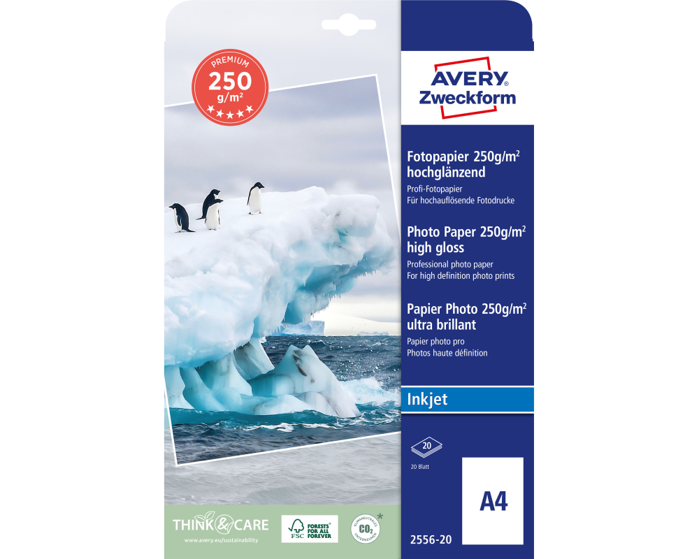 AVERY ZWECKFORM Superior InkJet Photo Paper A4 2556-20 250g 20 Blatt
