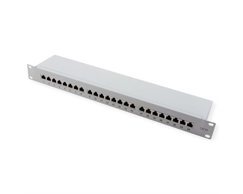 VALUE Cat.6A (Class EA) 19-Zoll-Patchpanel, 24 P, geschirmt, grau
