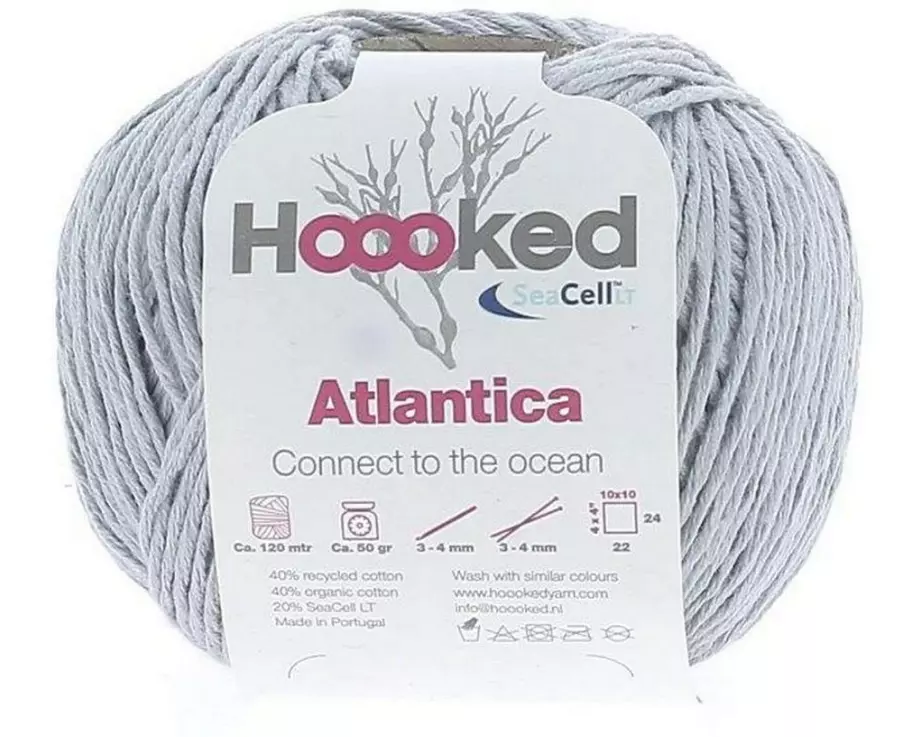 Hoooked Baumwollgarn Atlantica SeaCell Garn Grau, 120 m