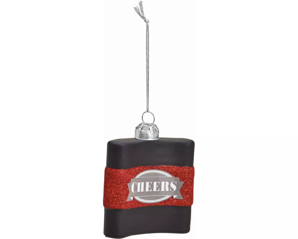 G. Wurm Weihnachtskugel Flachmann 7 x 8 x 2 cm, Rot/Schwarz