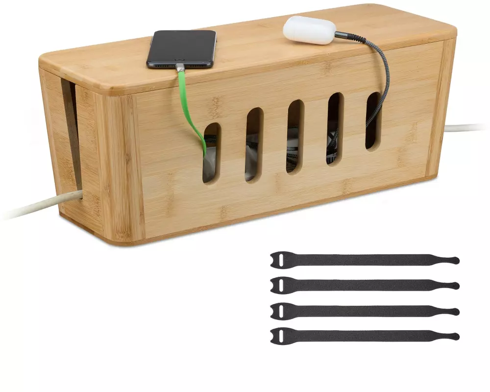 relaxdays Kabelbox Kabelbox Bambus Hellbraun Bambus Hellbraun