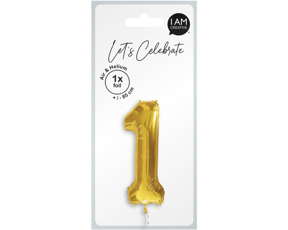 I AM CREATIVE Folienballon Zahl 1 85cm 1000-1044 gold
