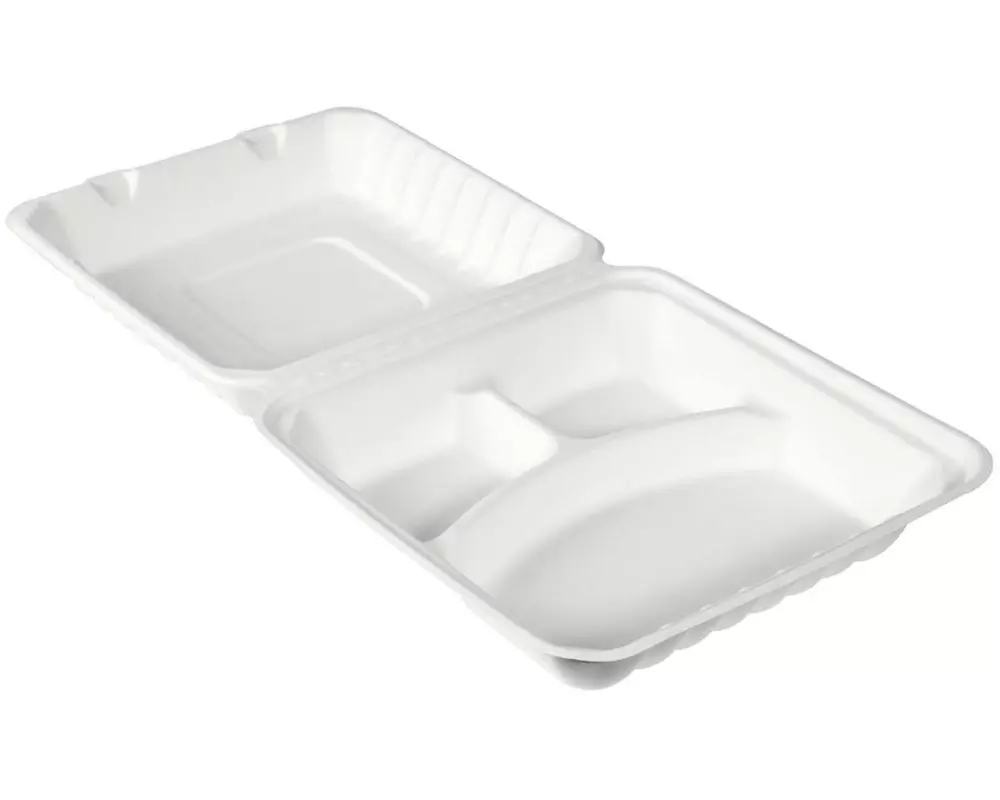 BioPak Menübox 3-Teilung 590 ml, 50 Stück