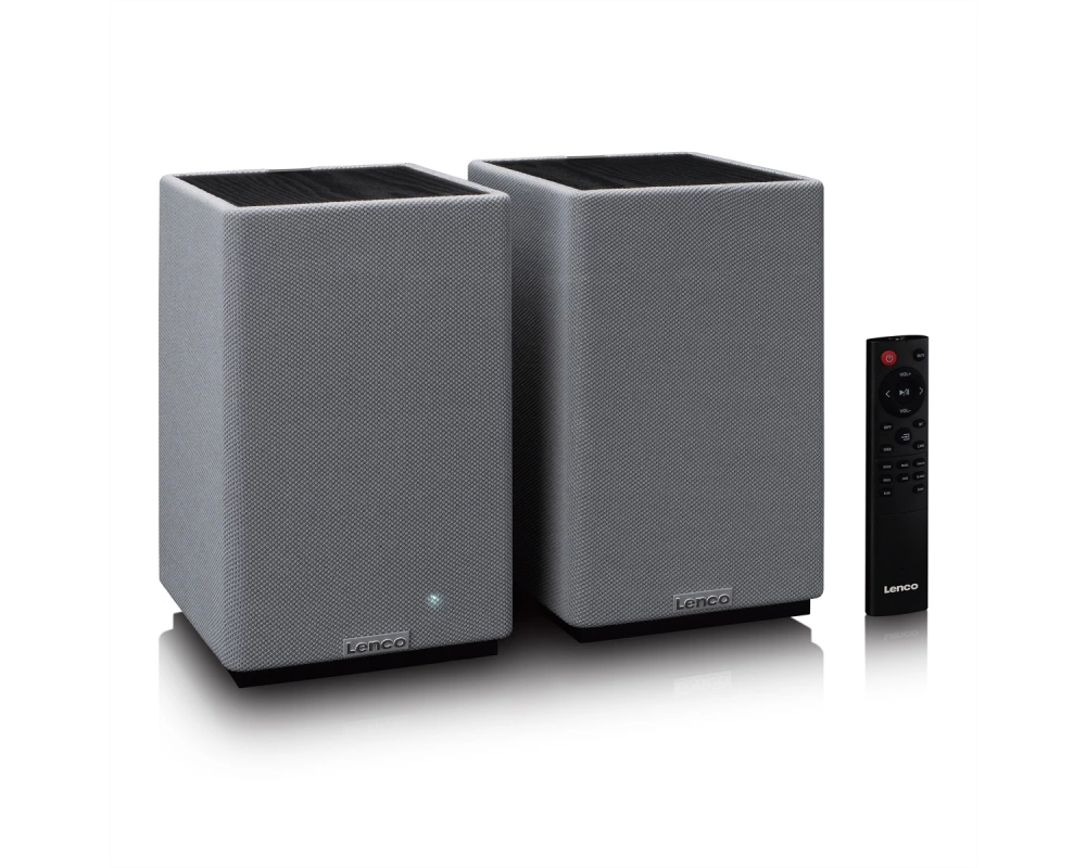 Lenco Aktiv Lautsprecher, 2x40W, Wood,, BT, opt.In, USB, AUX, SUB-Out, IR-FB.