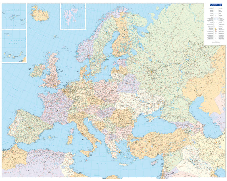KÜMMERLY+FREY Planokarte Europa 100x126cm 325994156 politisch 1:4,5 Mio.