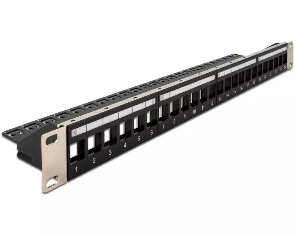 Delock Patchpanel Keystone 24 Port mit Entlastungsschiene 19" Rack