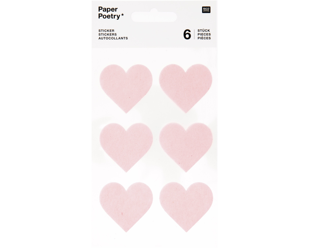 RICO DESIGN Filzsticker Herzen, gross 08792.71.63 rosa 6 Stück