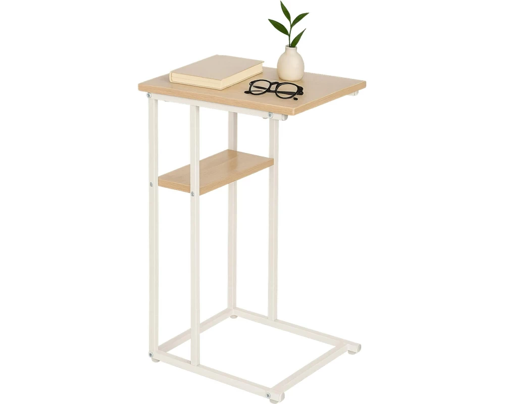 relaxdays Beistelltisch in C-Form 60 x 40 Hellbraun/Weiss