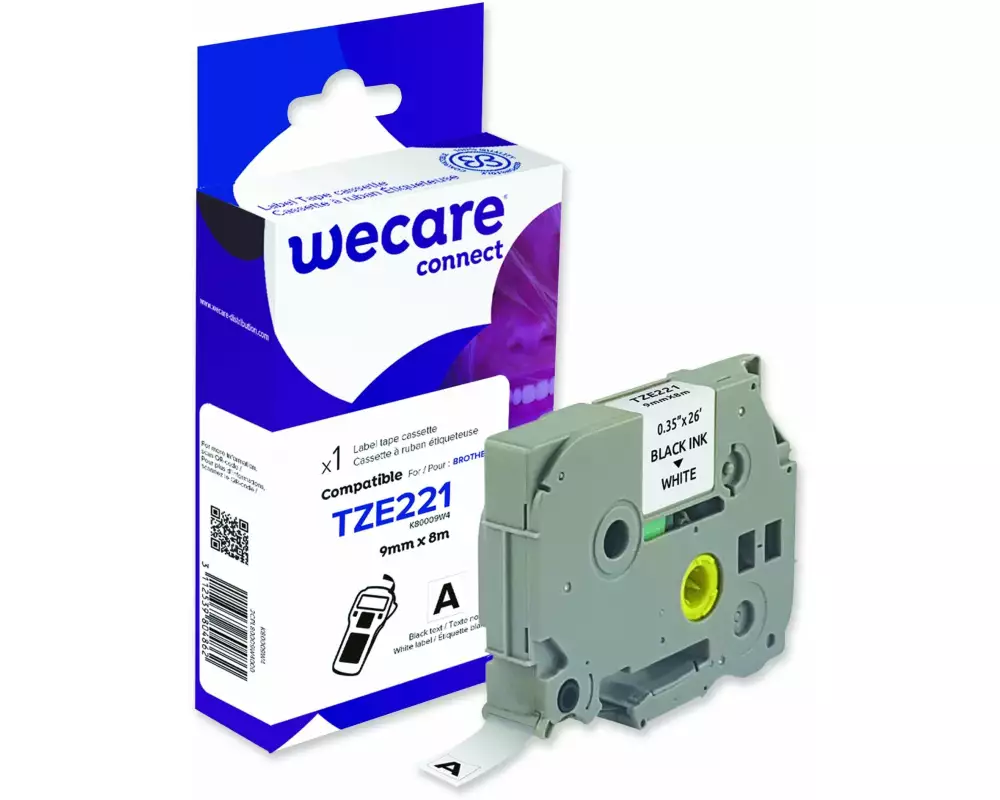 Wecare Beschriftungsband TZE-221WE Schwarz auf Weiss