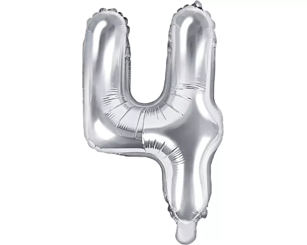 Partydeco Folienballon Zahl 4 klein 35 cm, silber, 1 Stück