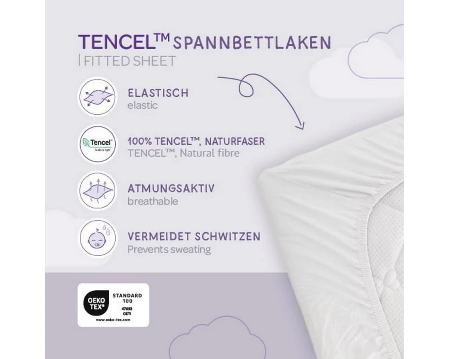 Träumeland Fix-Leintuch Tencel 70 120 x 60 cm 140 cm, Hellgrau