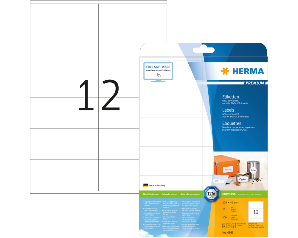 HERMA Etiketten Premium 105x48mm 4363 weiss 300 Stück