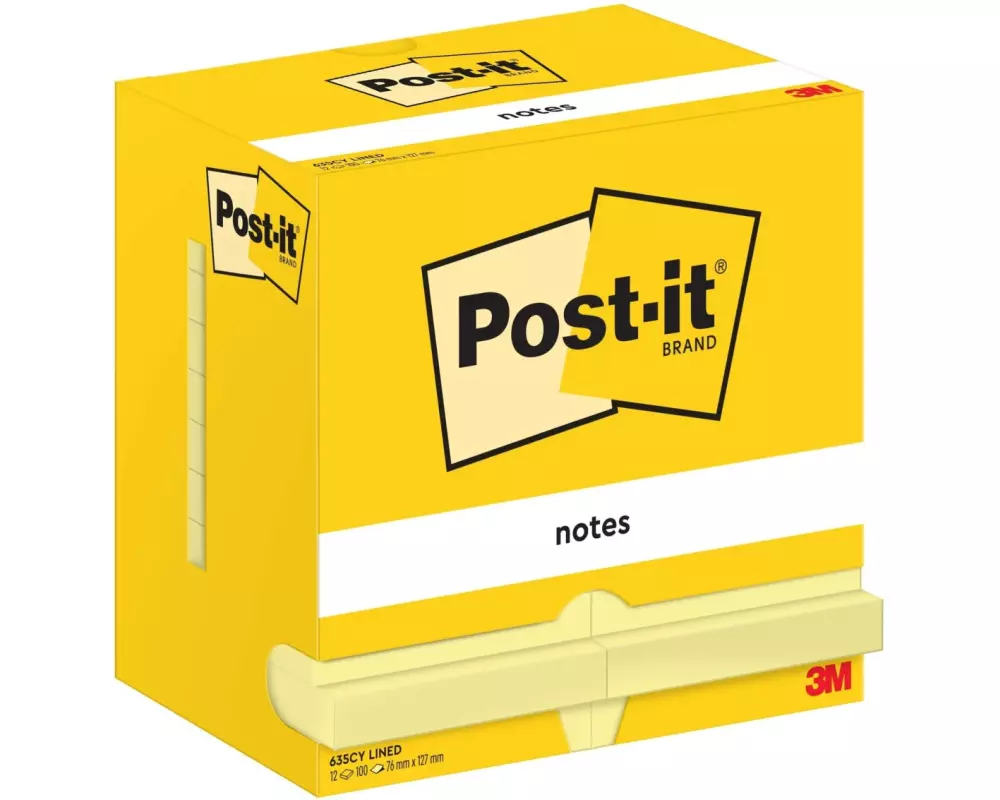 Post-it Notizzettel 127 x 76 mm, Gelb, liniert, 12 Blöcke