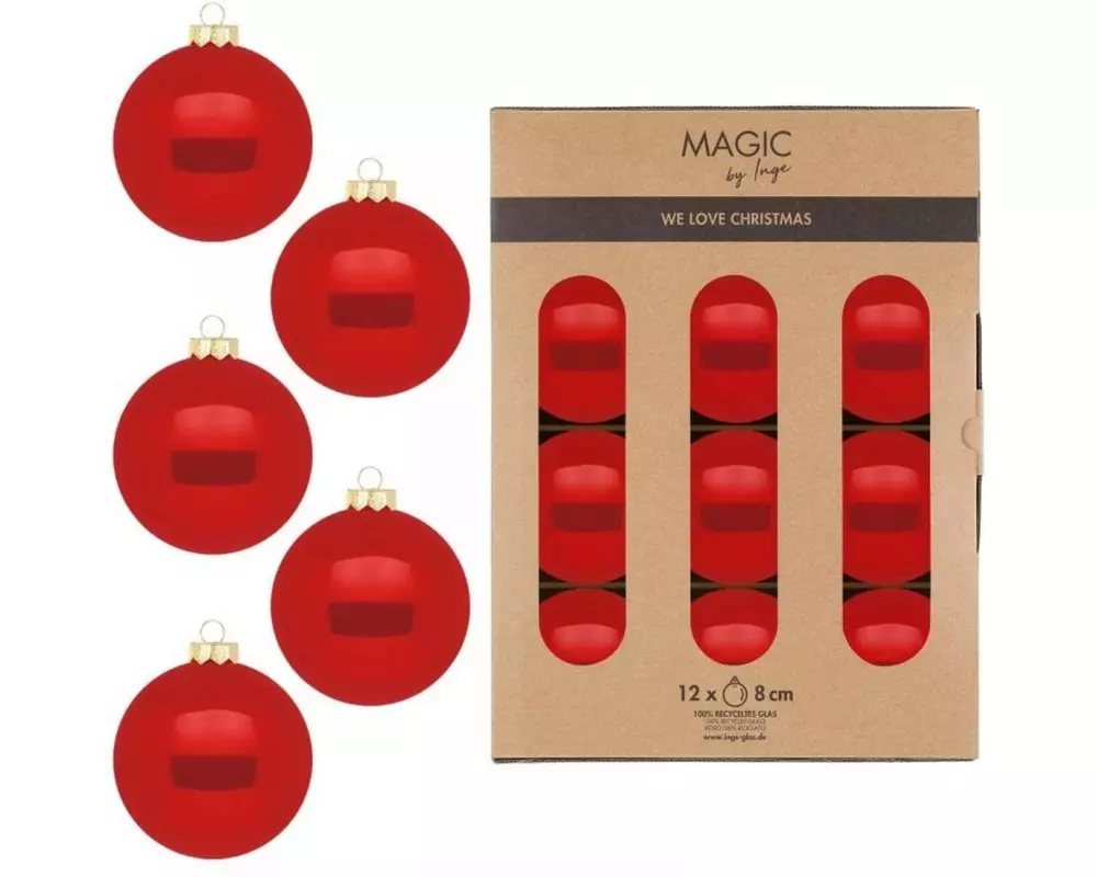 INGES CHRISTMAS DECOR Weihnachtskugel Modern 12 Stück, Rot