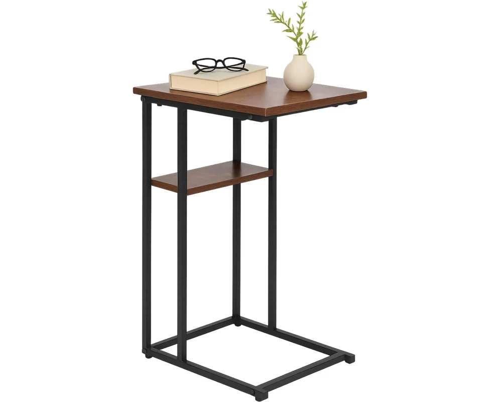 relaxdays Beistelltisch in C-Form 60 x 40 Dunkelbraun