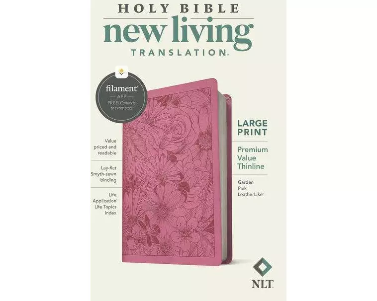 NLT Large Print Premium Value Thinline Bible, Filament Enabled (Leatherlike, Garden Pink)