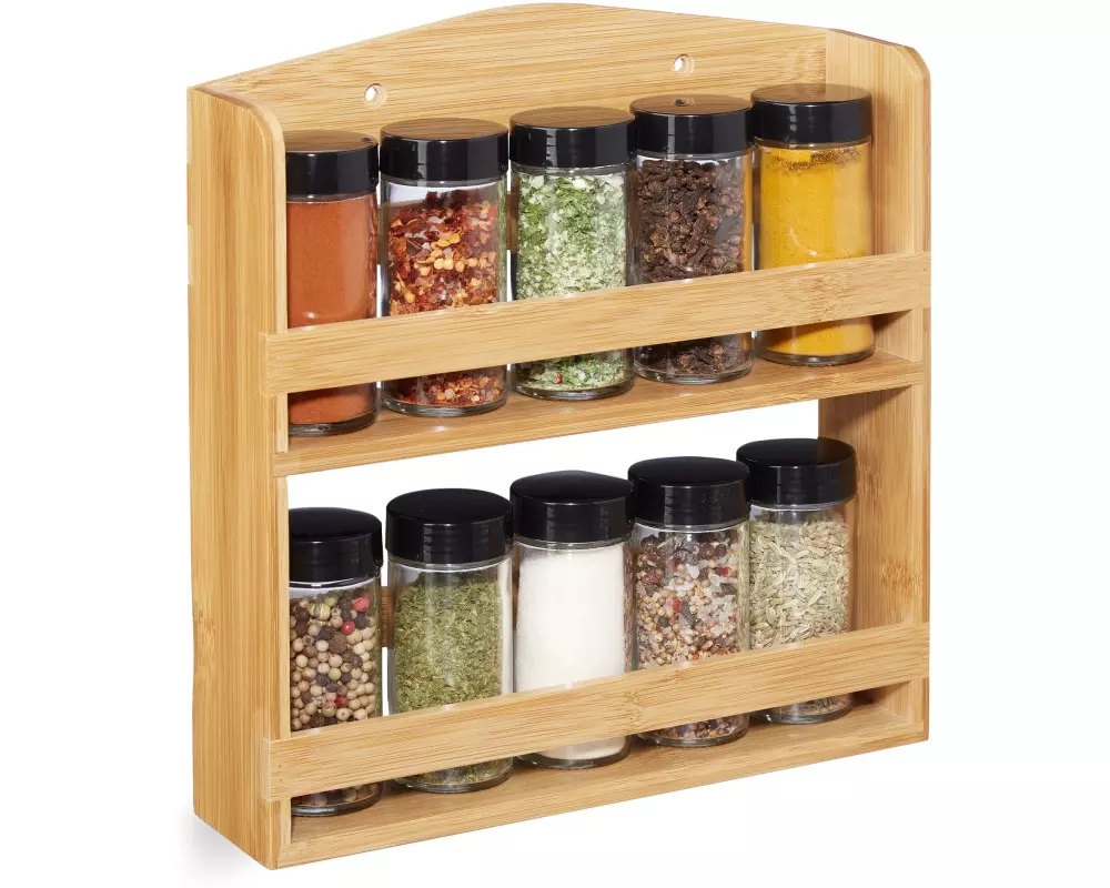 relaxdays Gewürzregal 10 Gläser Hellbraun