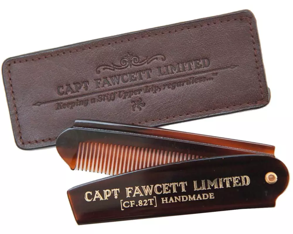captain fawcett Bartwachs Klappbarer Taschen-Bartkamm mit Lederetui