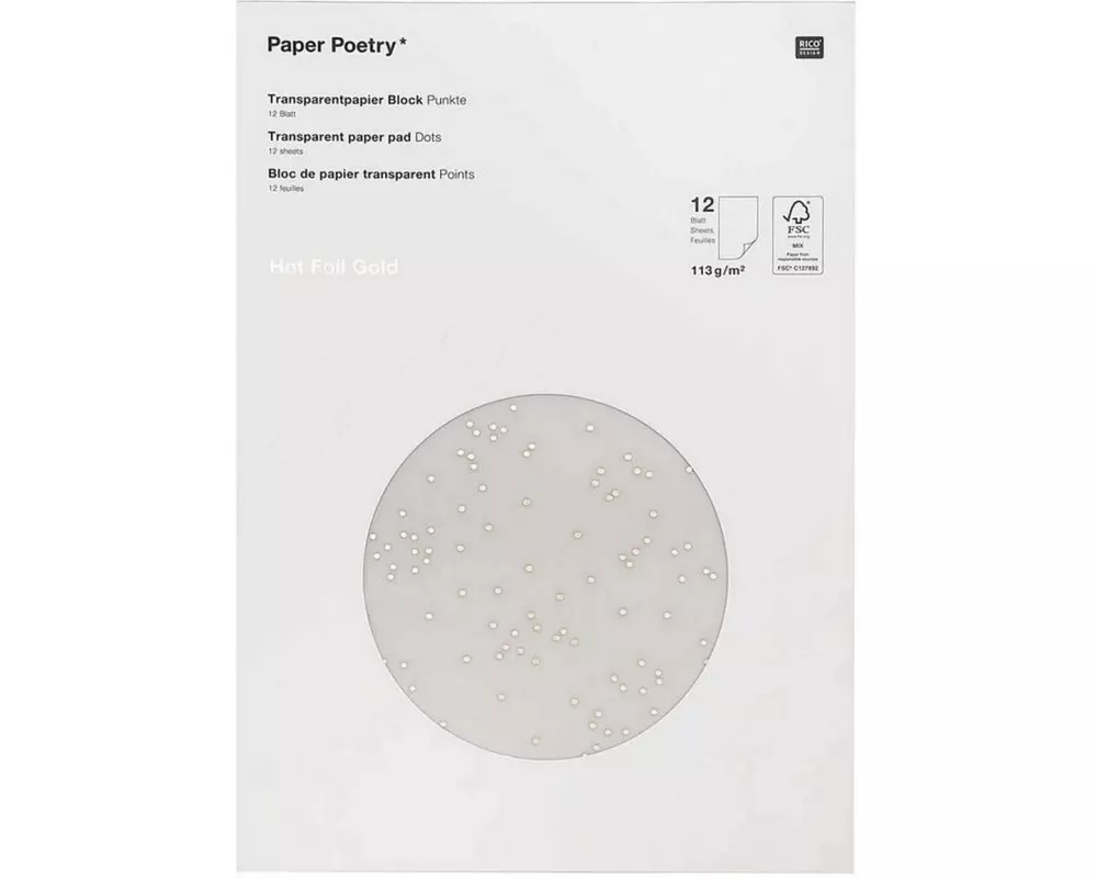 Rico Design Transparentpapier Punkte A4, 113 g/m², 1 Stück, Gold