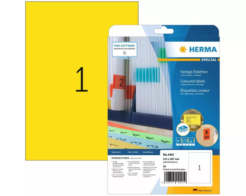 HERMA Universal-Etiketten A4 Ablösbar 210 x 297 mm Gelb, 20 Blatt