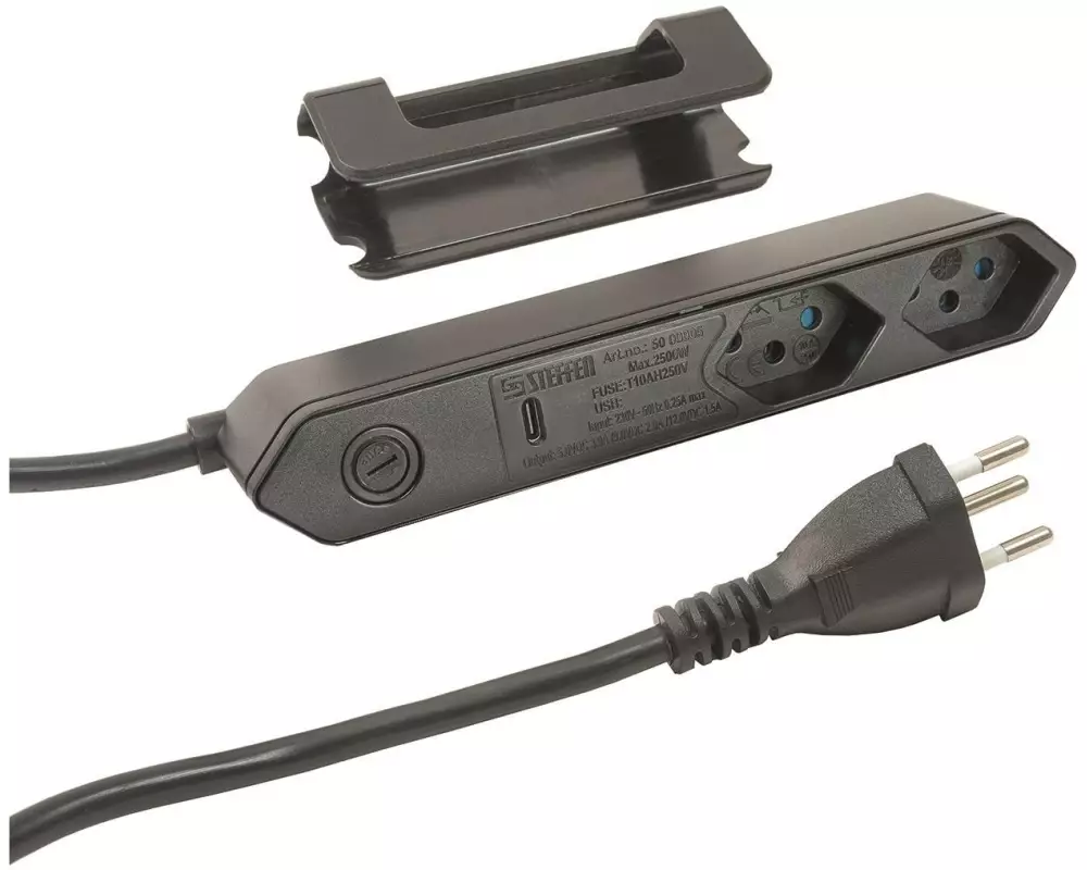 STEFFEN Steckdosenleiste STEBA IQ 2xT13 1xUSB-C PD 18W Schwarz