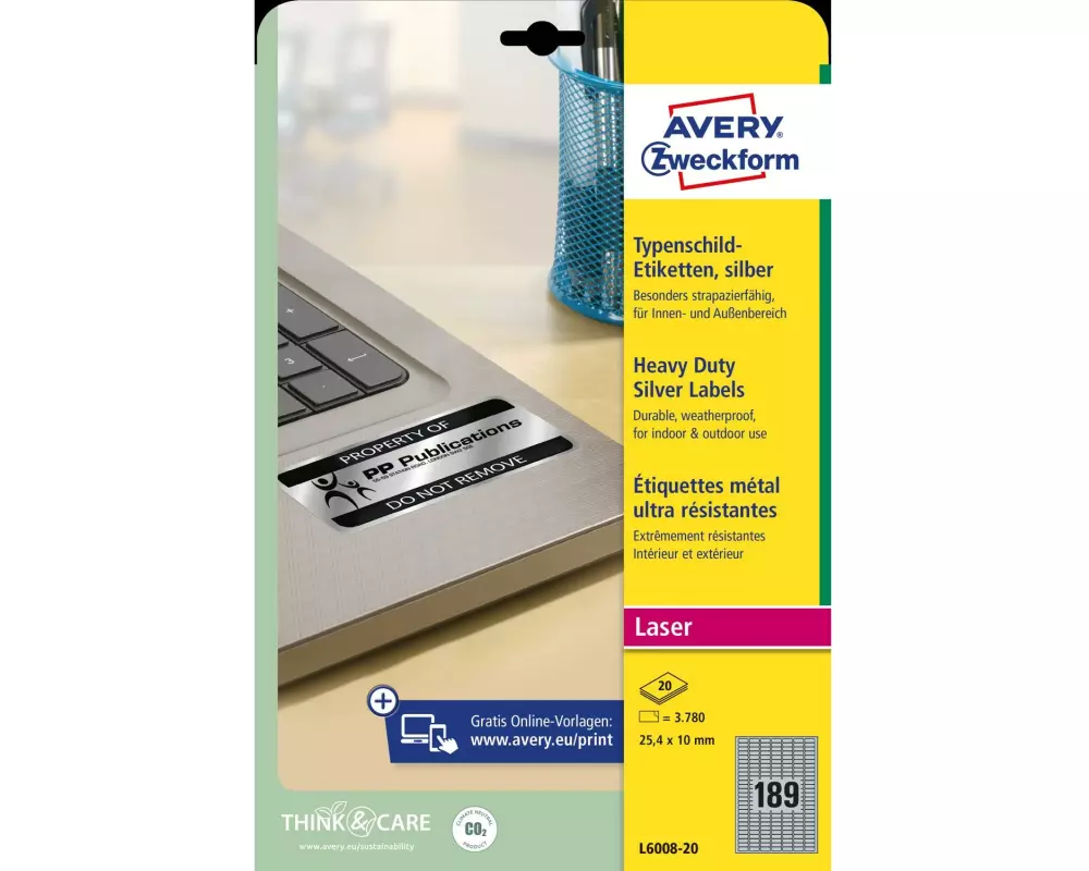 Avery Zweckform Typenschild-Etiketten L6008-20 25.4 x 10 mm