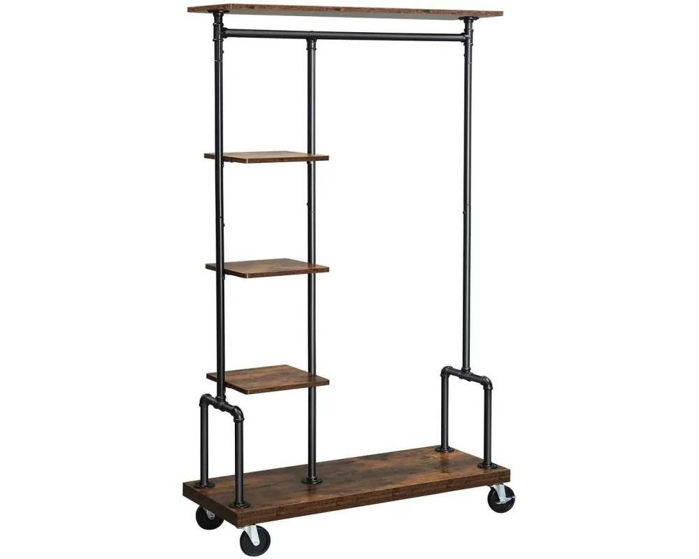 VASAGLE Garderobe auf Rollen 174.5 cm, Braun/Schwarz