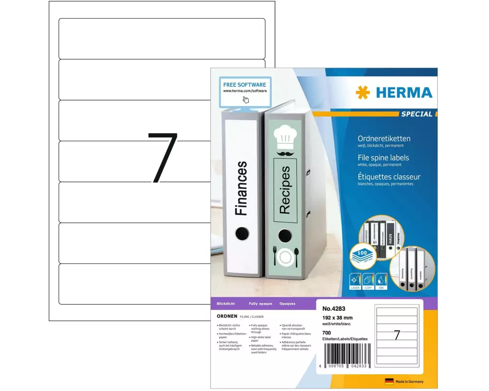 HERMA Ordneretiketten 4283 192 x 38 mm permanent, Weiss