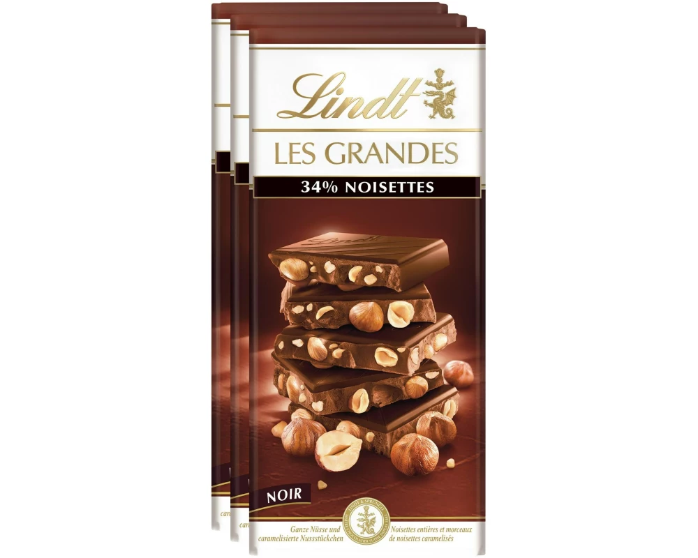 Lindt Tafelschokolade Les Grandes Dunkel Nuss 3 x 150 g
