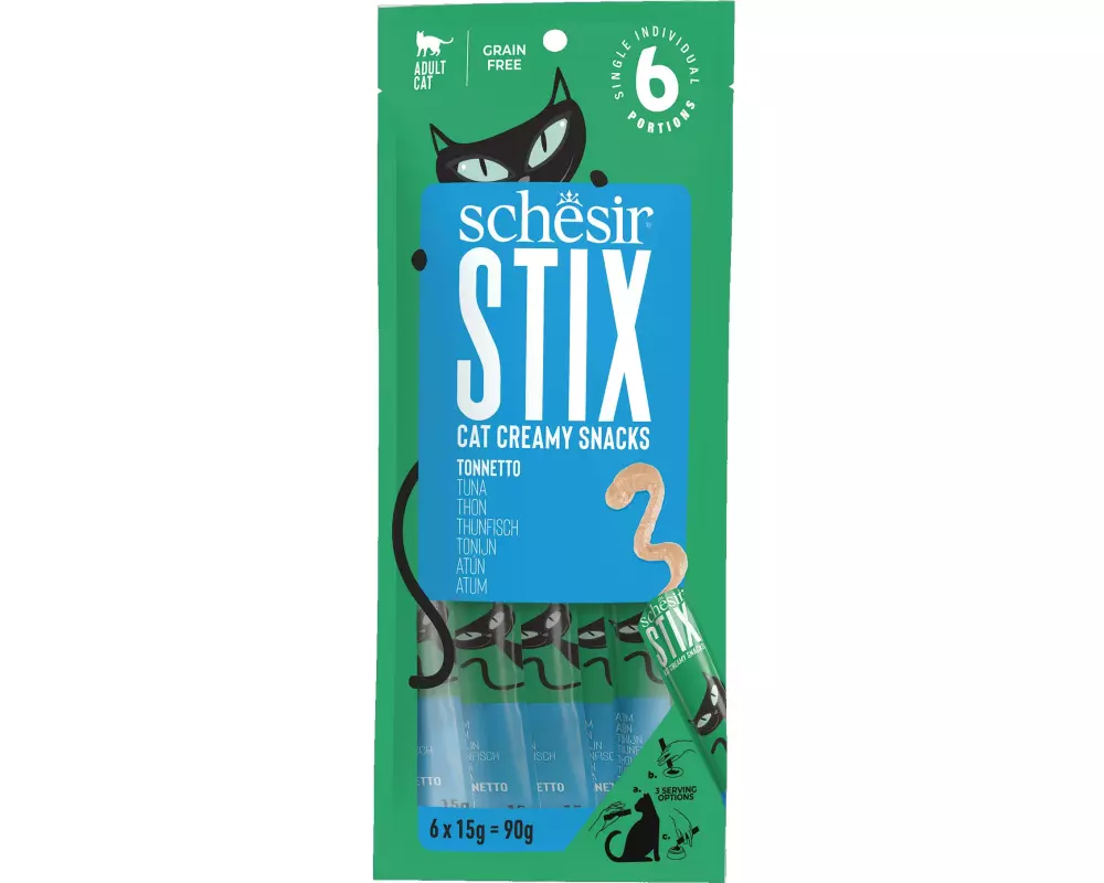 Schesir Katzen-Snack Stix Creamy Snacks Thunfisch, 6 x 15 g