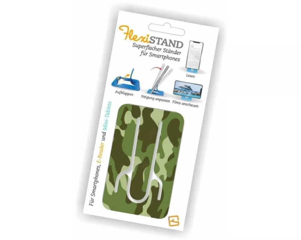 Flexistand (Camouflage) - flexibler Handyaufsteller - für alle Handys und Mini-Tablets - superflach - stufenlos verstellbar - hochkant und quer - pass