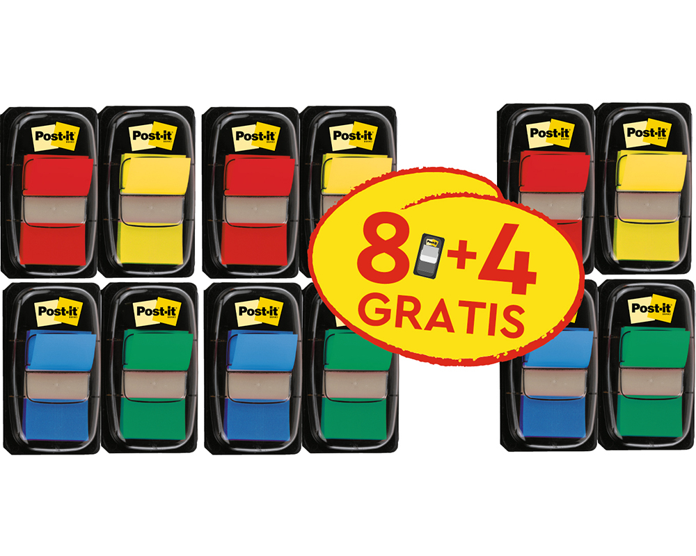 POST-IT Index Standard 25.4x43.2mm 680-P12 4-farbig 8 Stück + 4 gratis
