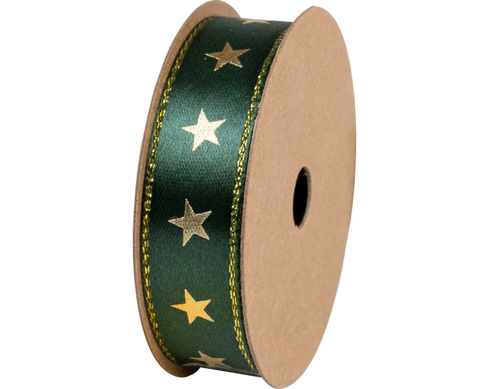 STEWO Geschenkband Satin Spule 2583410747 Stars dunkelgrün 15mm 15x3m