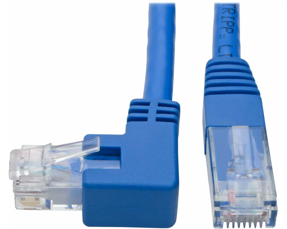 EATON TRIPPLITE Left-Angle, Cat6, Gigabit, Molded, UTP Ethernet Cable, RJ45, Left-Angle M to RJ45m, Blue, 1 ft. 0.31m