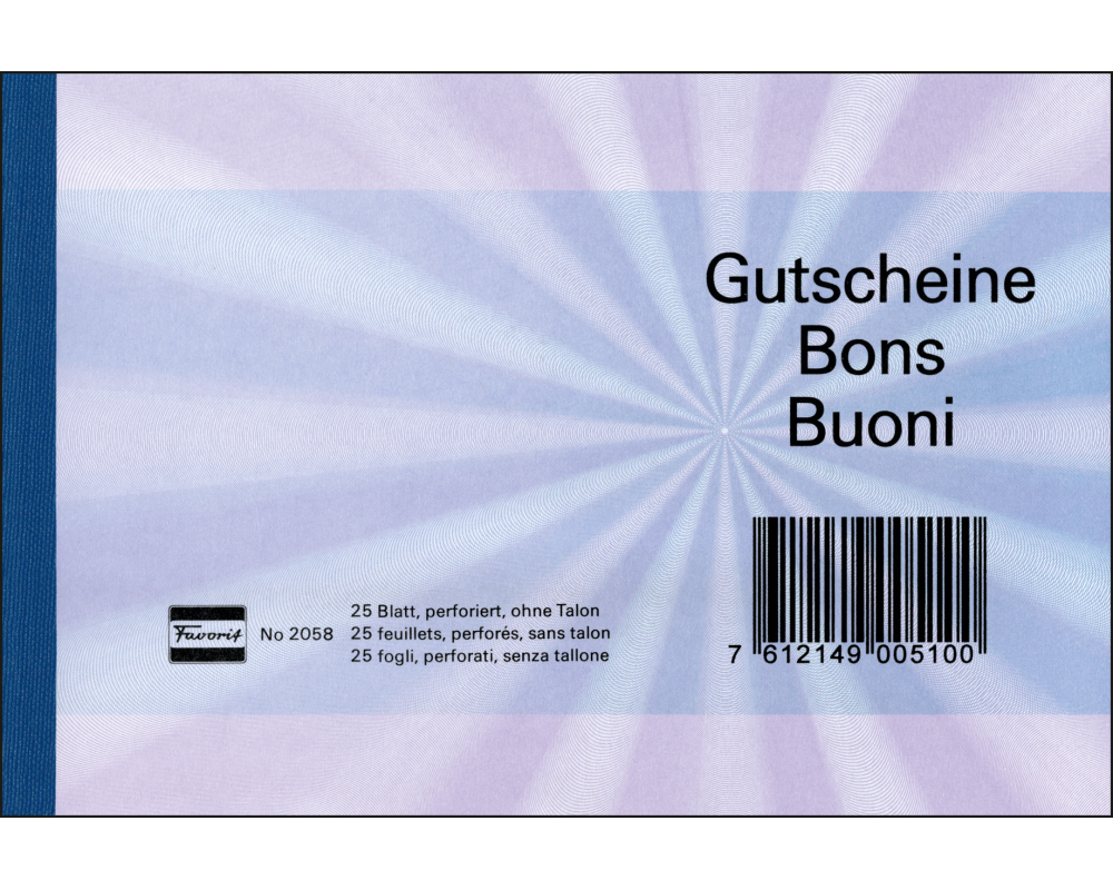 FAVORIT Gutscheine D/F/I A6 2058 BLAU blau 25 Blatt