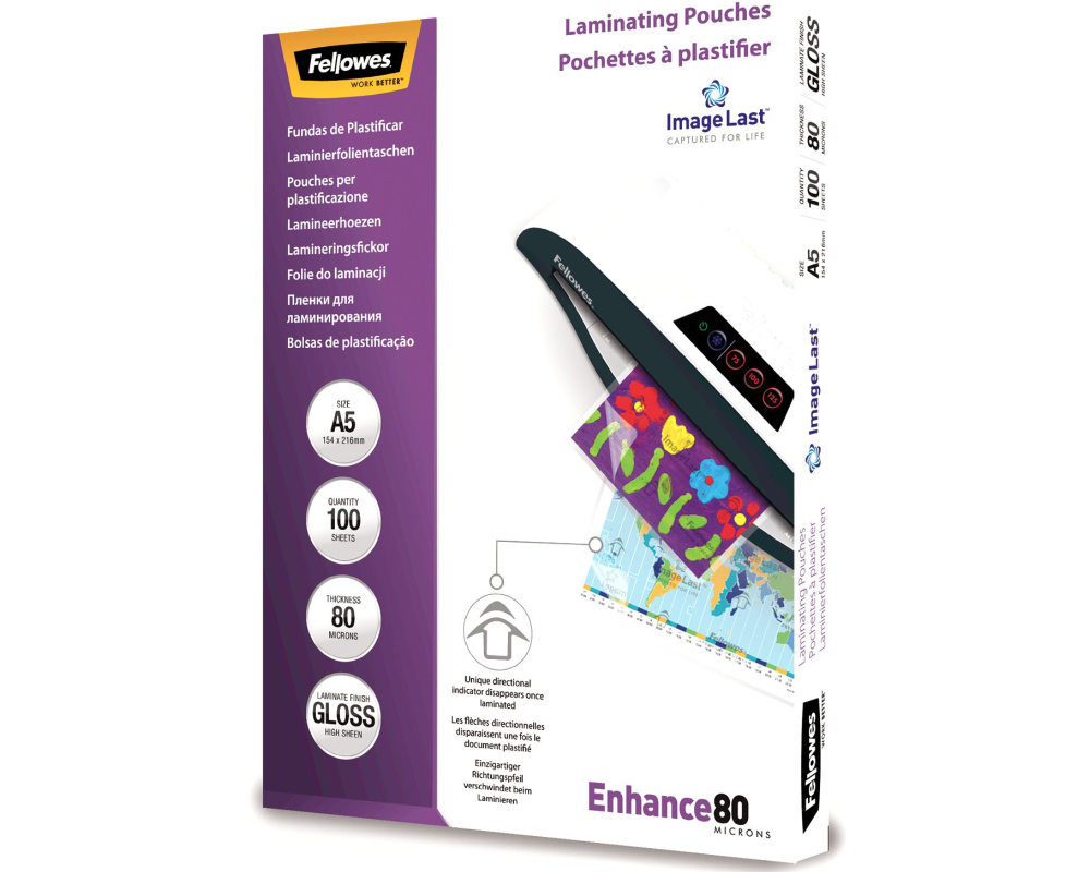 FELLOWES Laminiertasche A5 5306002 glanz, 80my 100 Stk